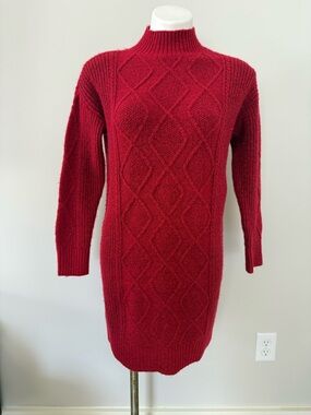 LOFT Red Cable-Knit Mock Neck Sweater Dress